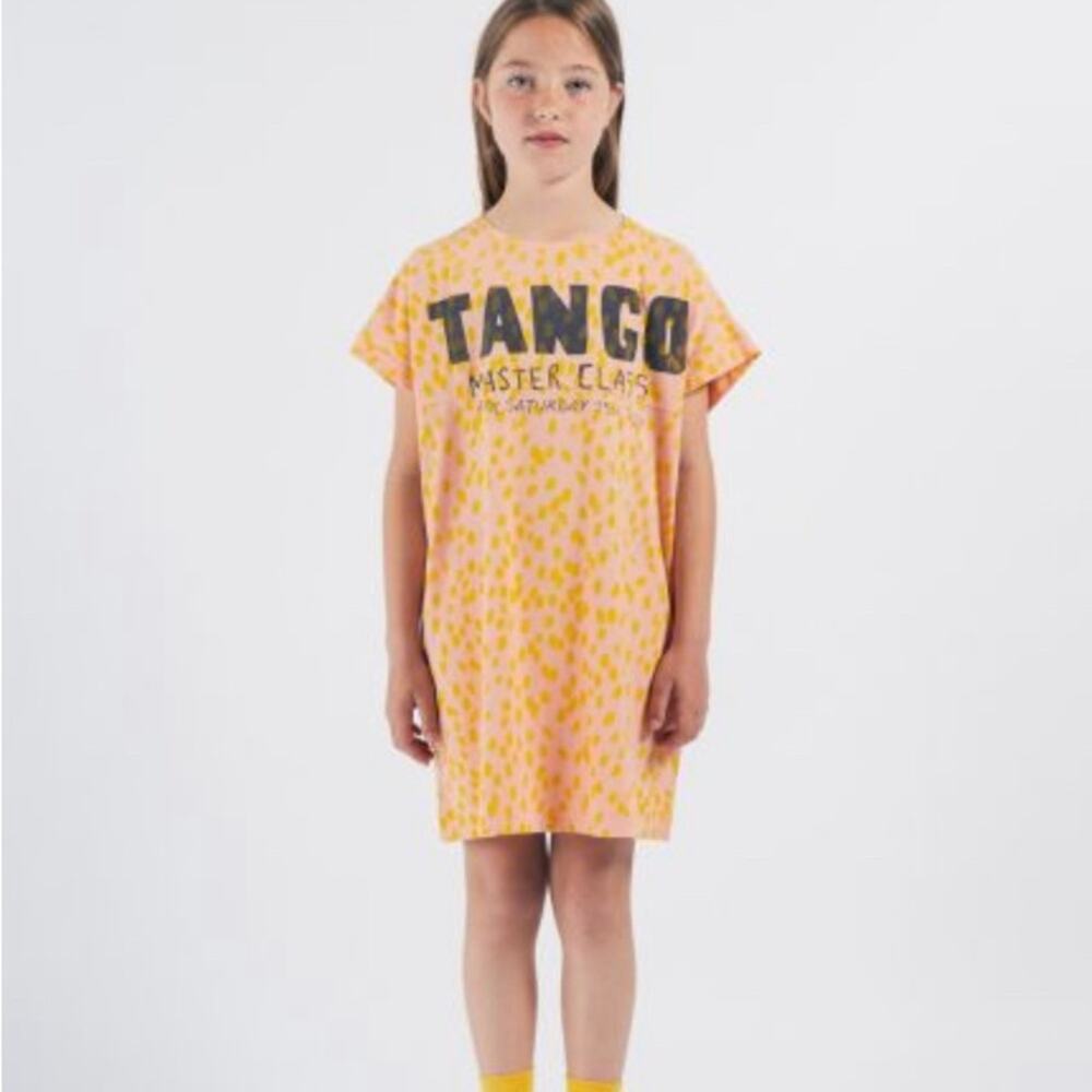 BOBO CHOSES Organic Cotton Tango T-Shirt Dress 4-5Y Orange Pink Artsy Euro Style